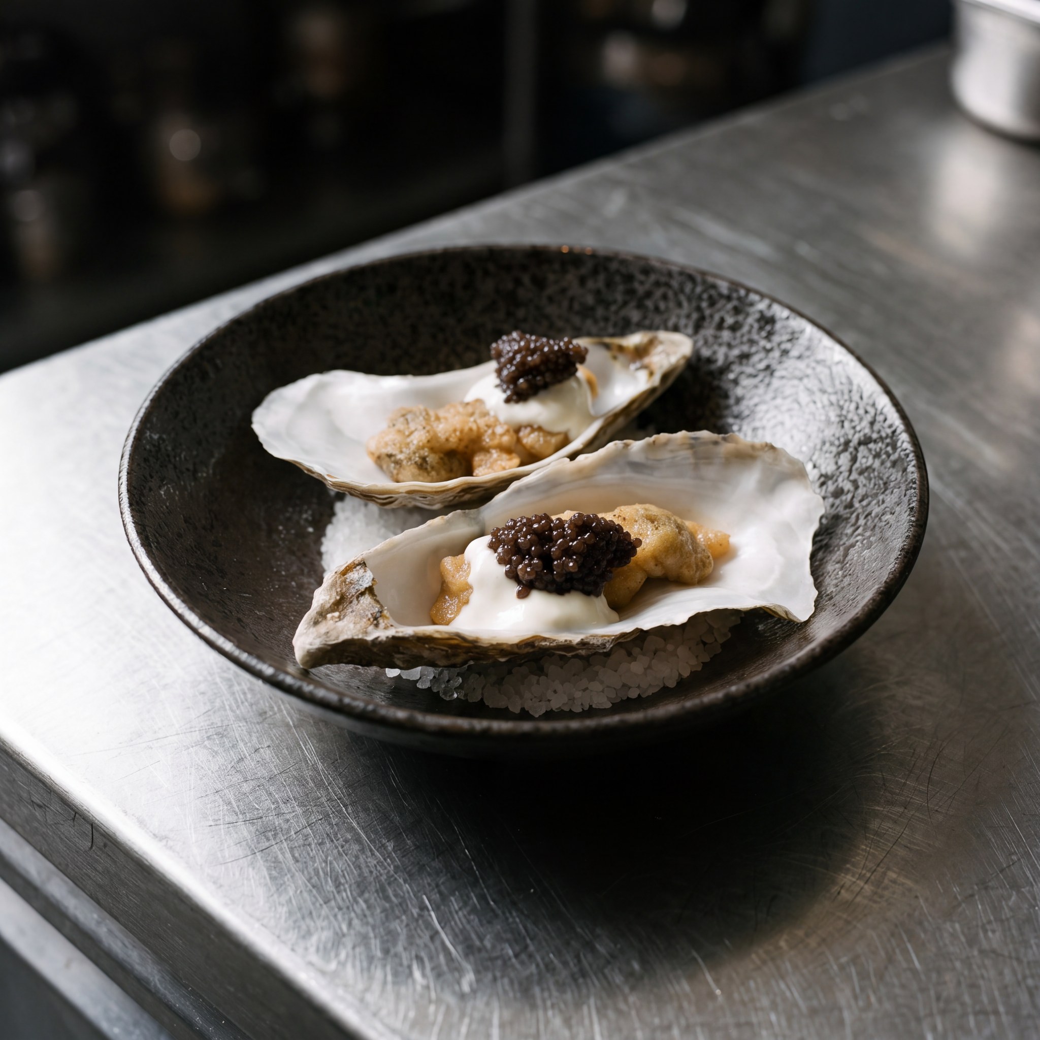 Gebakken oesters met kaviaar
